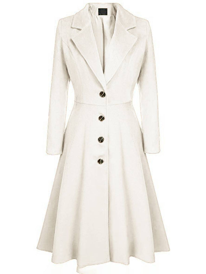 Drune | Mid-Length Mantel aus Wolle A-Linie Knöpfe Reverskragen Lange Ärmel Damen Elegant Casual Casual Weste