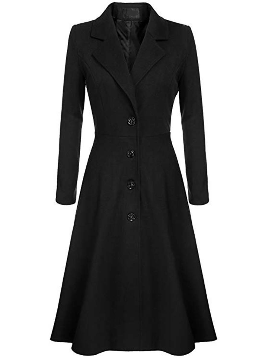 Drune | Mid-Length Mantel aus Wolle A-Linie Knöpfe Reverskragen Lange Ärmel Damen Elegant Casual Casual Weste