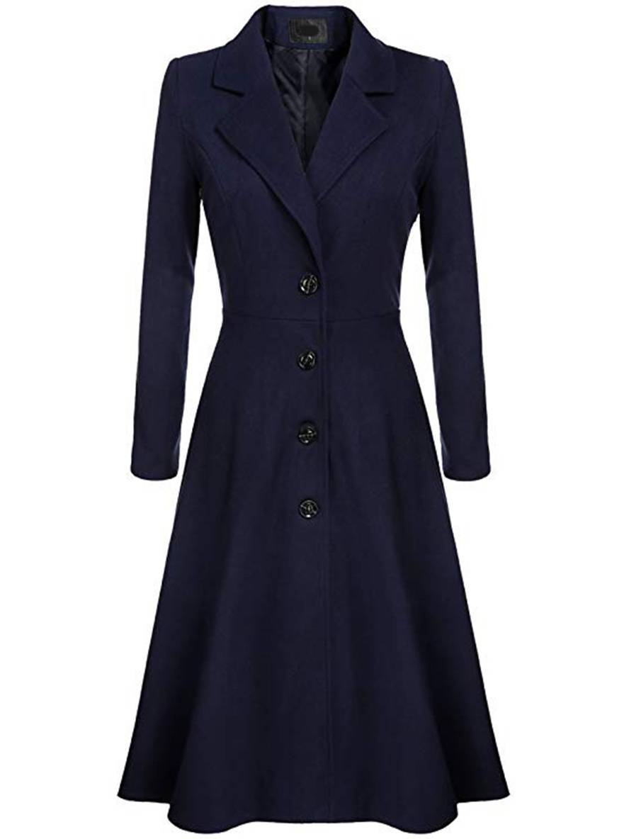 Drune | Mid-Length Mantel aus Wolle A-Linie Knöpfe Reverskragen Lange Ärmel Damen Elegant Casual Casual Weste