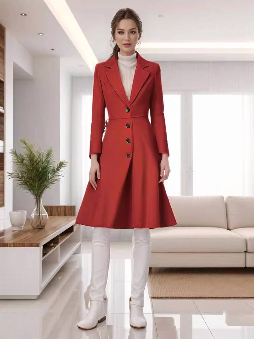 Drune | Mid-Length Mantel aus Wolle A-Linie Knöpfe Reverskragen Lange Ärmel Damen Elegant Casual Casual Weste