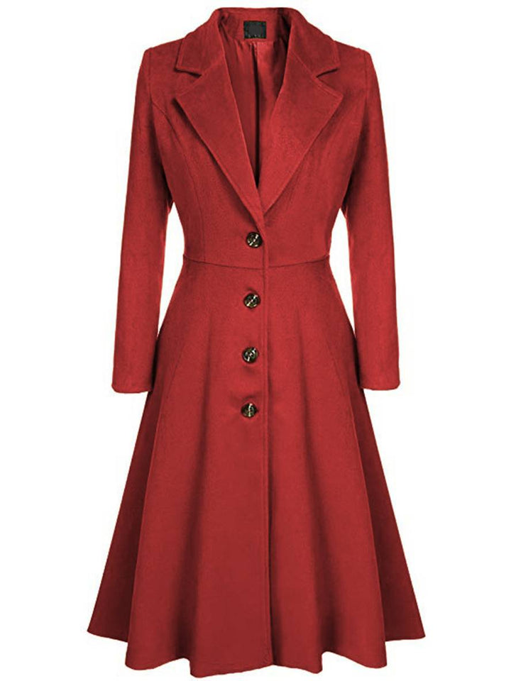 Drune | Mid-Length Mantel aus Wolle A-Linie Knöpfe Reverskragen Lange Ärmel Damen Elegant Casual Casual Weste