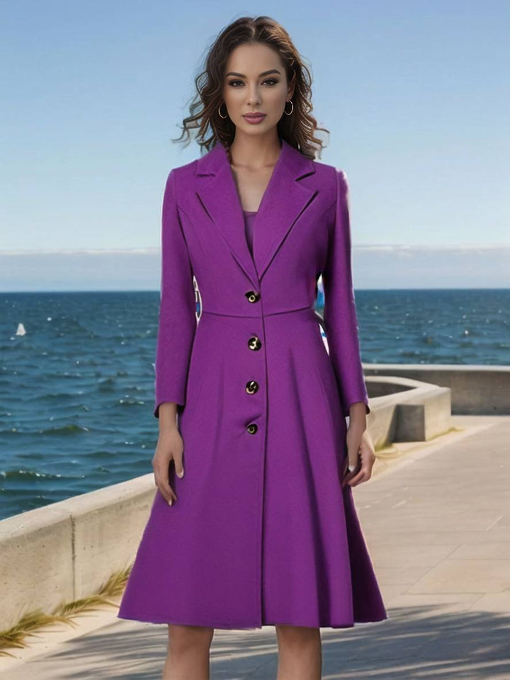 Drune | Mid-Length Mantel aus Wolle A-Linie Knöpfe Reverskragen Lange Ärmel Damen Elegant Casual Casual Weste