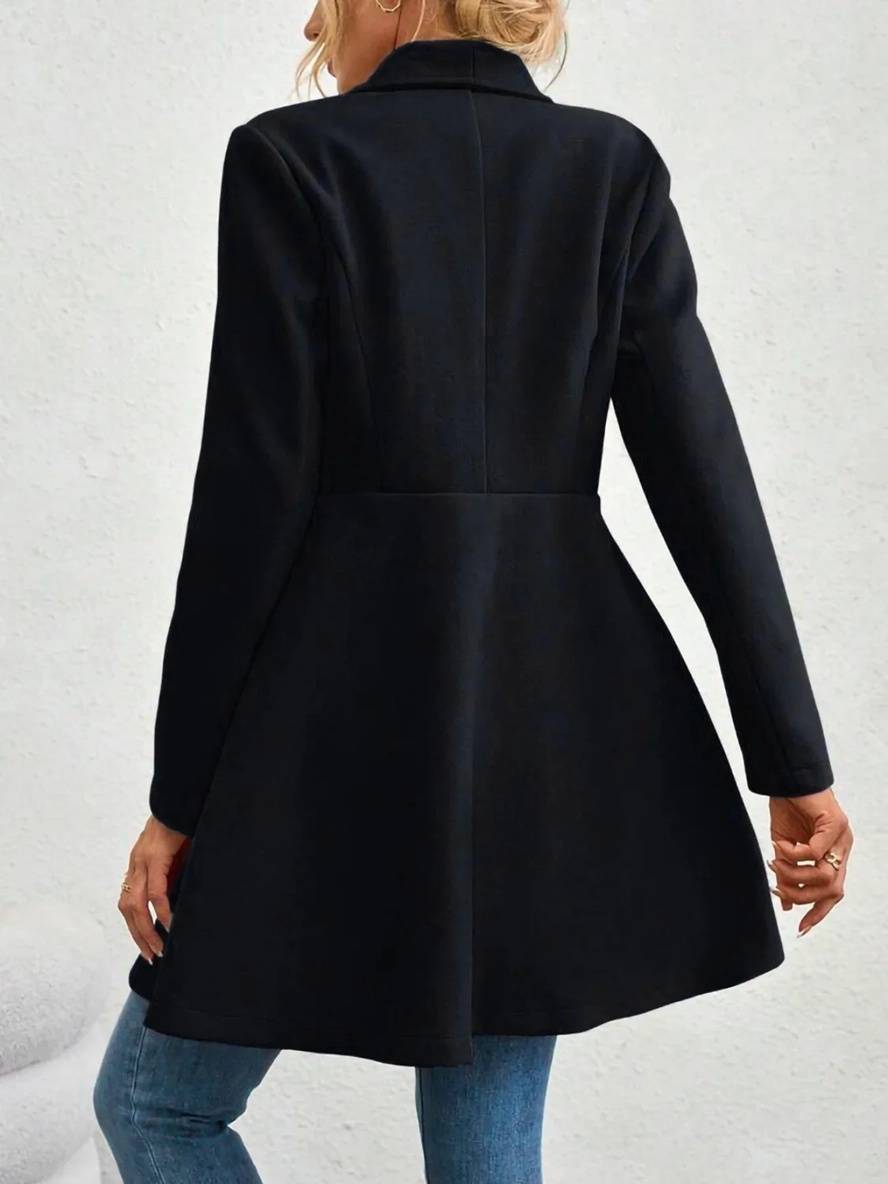 Drune | Mittelanger Wollmantel Einfarbig mit Knöpfen, mit Reverskragen, Langen Ärmeln, Elegante, Lässige Jacke für Frauen