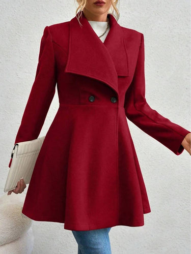 Drune | Mittelanger Wollmantel Einfarbig mit Knöpfen, mit Reverskragen, Langen Ärmeln, Elegante, Lässige Jacke für Frauen