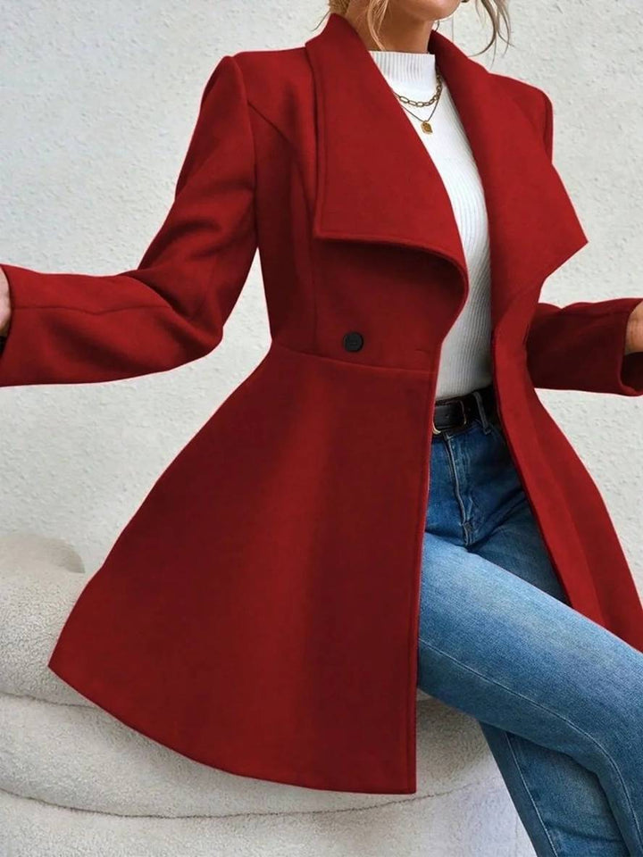 Drune | Mittelanger Wollmantel Einfarbig mit Knöpfen, mit Reverskragen, Langen Ärmeln, Elegante, Lässige Jacke für Frauen