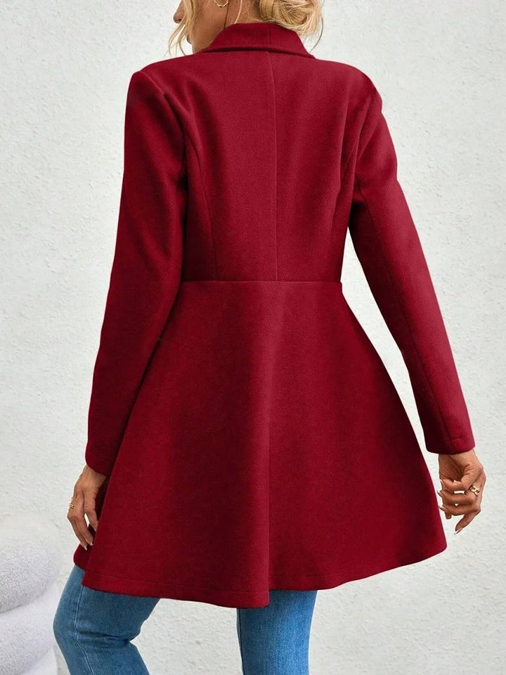 Drune | Mittelanger Wollmantel Einfarbig mit Knöpfen, mit Reverskragen, Langen Ärmeln, Elegante, Lässige Jacke für Frauen