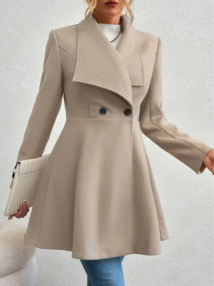 Drune | Mittelanger Wollmantel Einfarbig mit Knöpfen, mit Reverskragen, Langen Ärmeln, Elegante, Lässige Jacke für Frauen