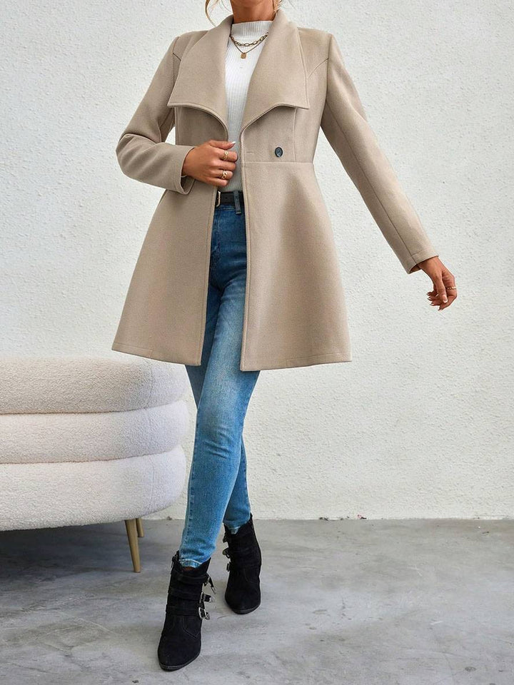 Drune | Mittelanger Wollmantel Einfarbig mit Knöpfen, mit Reverskragen, Langen Ärmeln, Elegante, Lässige Jacke für Frauen