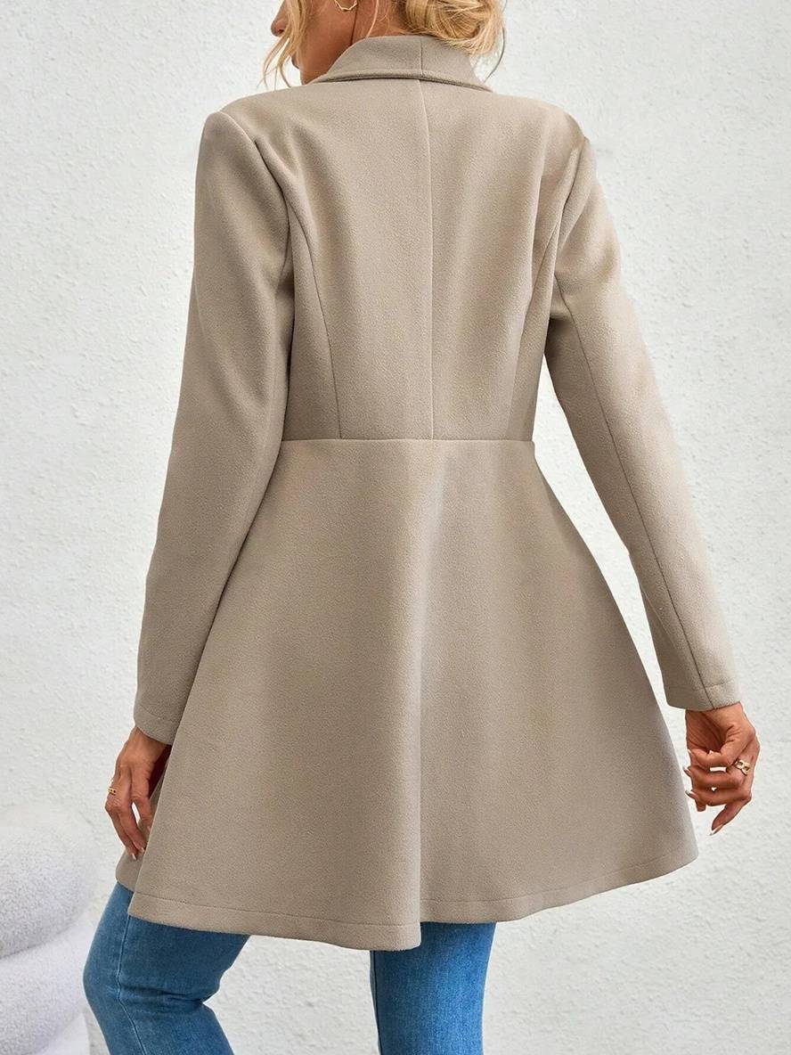 Drune | Mittelanger Wollmantel Einfarbig mit Knöpfen, mit Reverskragen, Langen Ärmeln, Elegante, Lässige Jacke für Frauen