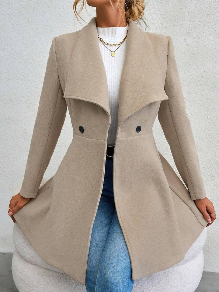 Drune | Mittelanger Wollmantel Einfarbig mit Knöpfen, mit Reverskragen, Langen Ärmeln, Elegante, Lässige Jacke für Frauen