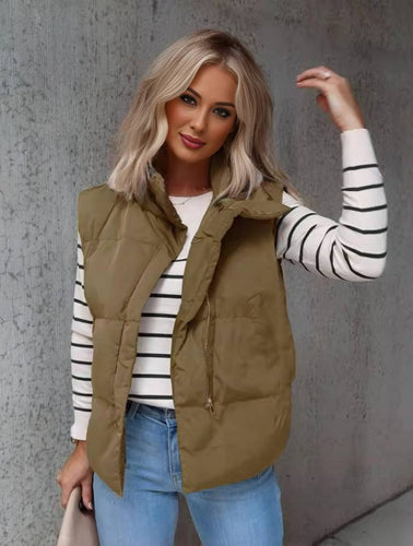 Drune | Kurze Einfarbige Daunenjacke mit Reißverschlusstaschen Ärmellos Damen Elegant Casual Winterweste