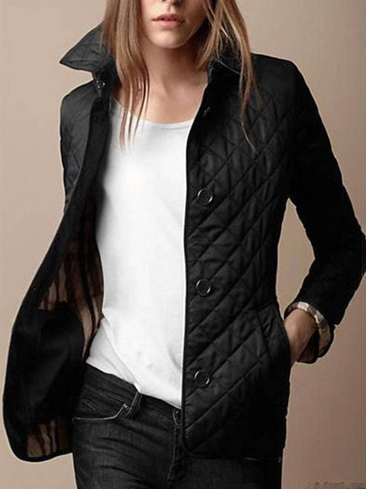 Drune | Kurzer Einfarbiger Mantel mit Knopf-Taschen Revers Lange Ärmel Damen Elegante Freizeitjacke