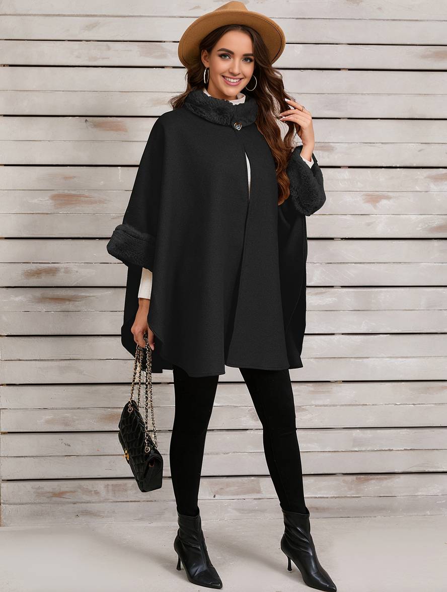 Drune | Mid-Length Poncho Mantel Damen Unregelmäßig Knöpfe Fledermausärmel Damen Elegant Lässig Oversized Jacke