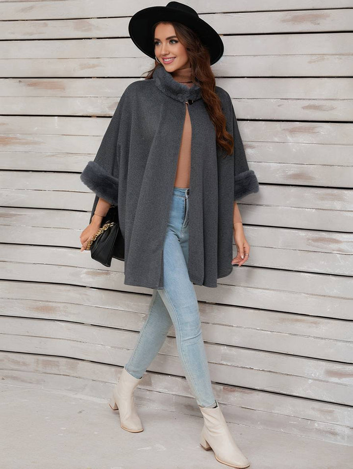 Drune | Mid-Length Poncho Mantel Damen Unregelmäßig Knöpfe Fledermausärmel Damen Elegant Lässig Oversized Jacke