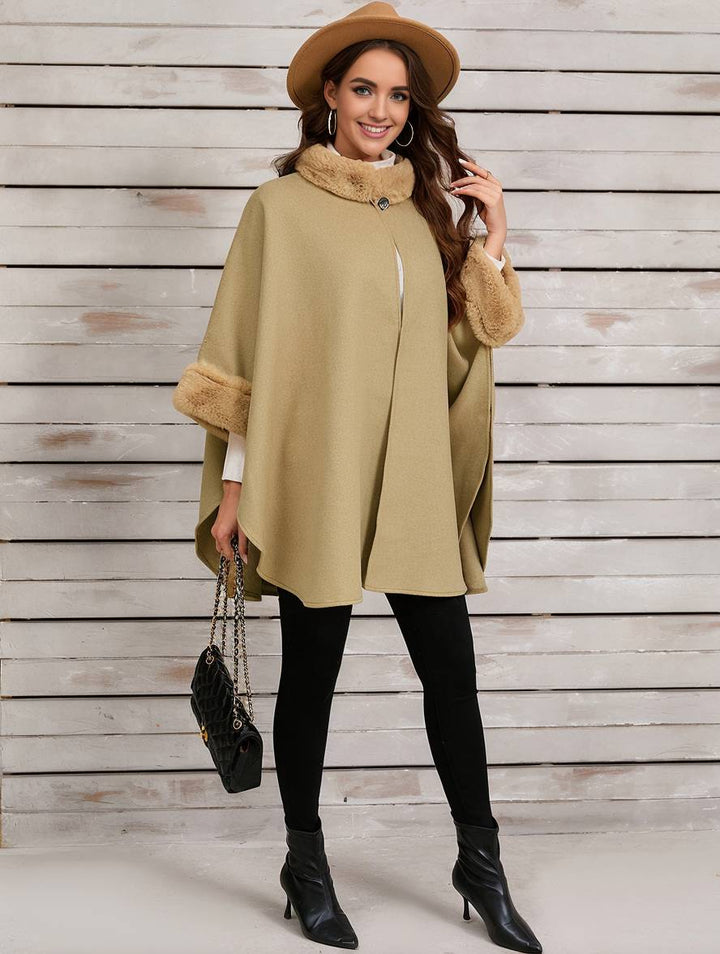 Drune | Mid-Length Poncho Mantel Damen Unregelmäßig Knöpfe Fledermausärmel Damen Elegant Lässig Oversized Jacke