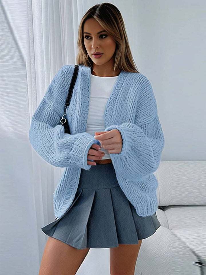 Drune | Cardigan aus Grobstrick Einfarbig mit Abfallenden Schultern Langarm Damen Elegant Lässig Weit Oversized Blouson
