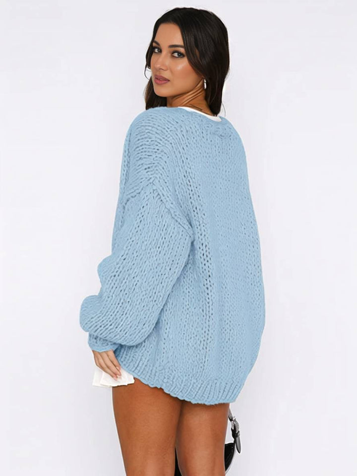 Drune | Cardigan aus Grobstrick Einfarbig mit Abfallenden Schultern Langarm Damen Elegant Lässig Weit Oversized Blouson