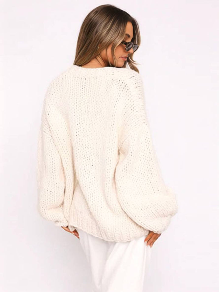 Drune | Cardigan aus Grobstrick Einfarbig mit Abfallenden Schultern Langarm Damen Elegant Lässig Weit Oversized Blouson