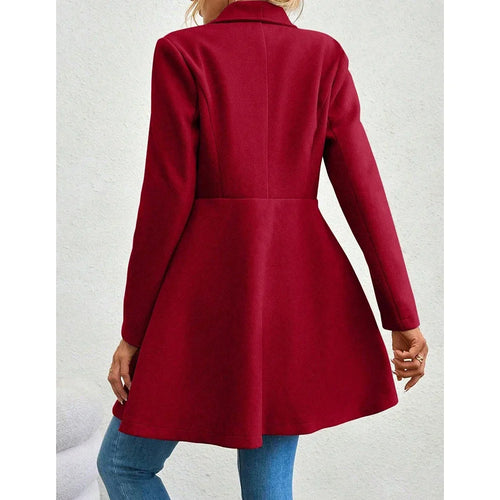 Drune | Damen Einfarbiger Langer Wintermantel mit Revers und Knopfverschluss