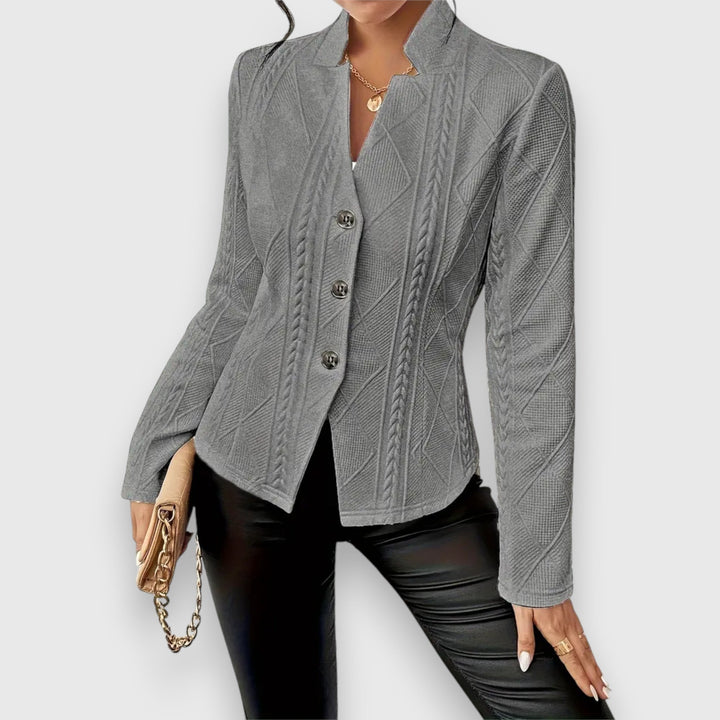 Drune | Blazer Jacke Strukturierte Passform Weiches Strickmaterial Texturiert Hüftlänge Knöpfe