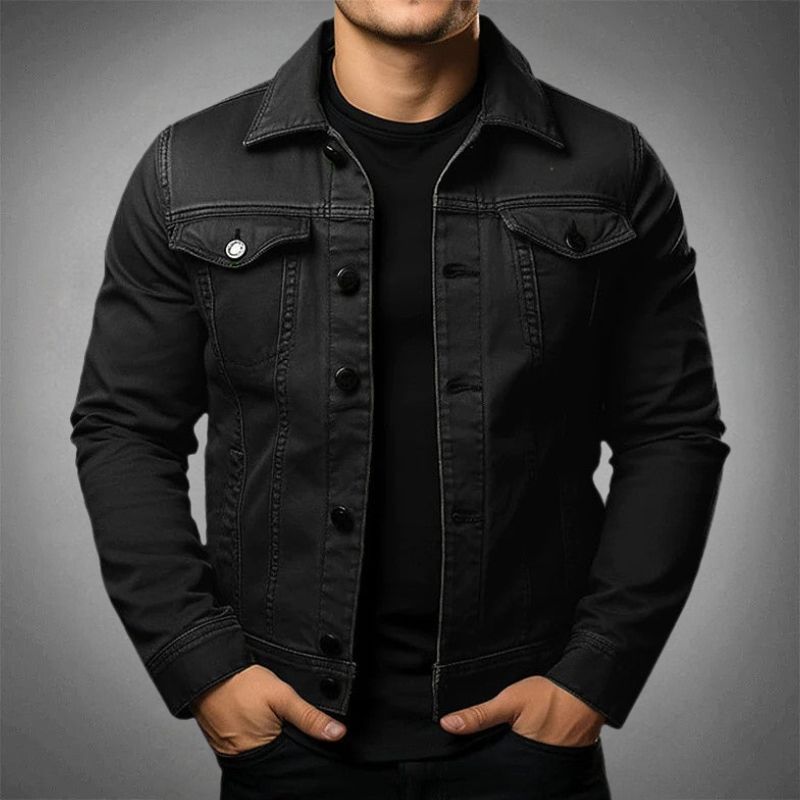 Drune | Denim Jacke Slim Fit Atmungsaktiver Strickstoff Knopfleiste