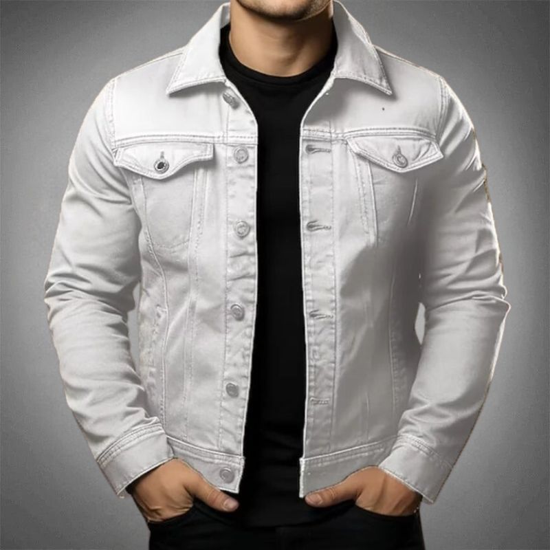 Drune | Denim Jacke Slim Fit Atmungsaktiver Strickstoff Knopfleiste