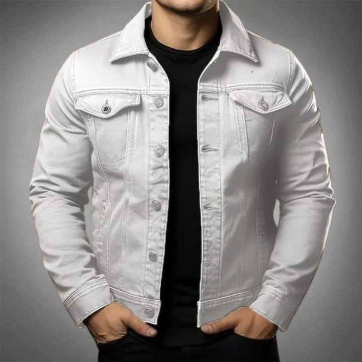 Drune | Denim Jacke Slim Fit Atmungsaktiver Strickstoff Knopfleiste