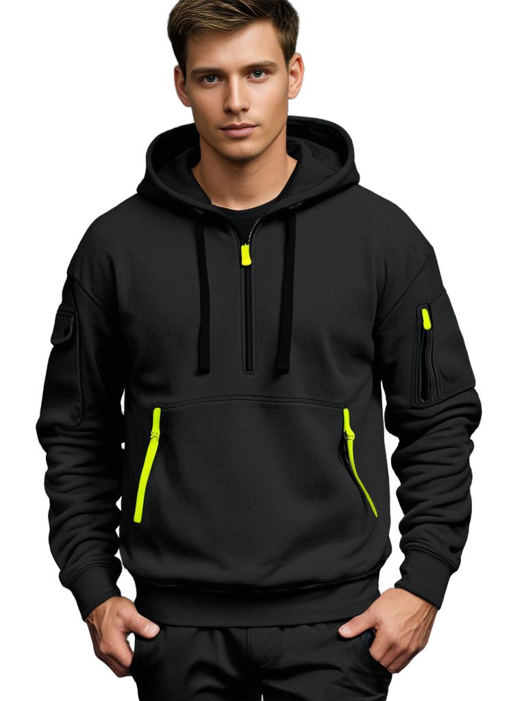 Drune | Kapuzenpullover Relaxed Fit Leichte Baumwolle Halber Reißverschluss Funktionale Details