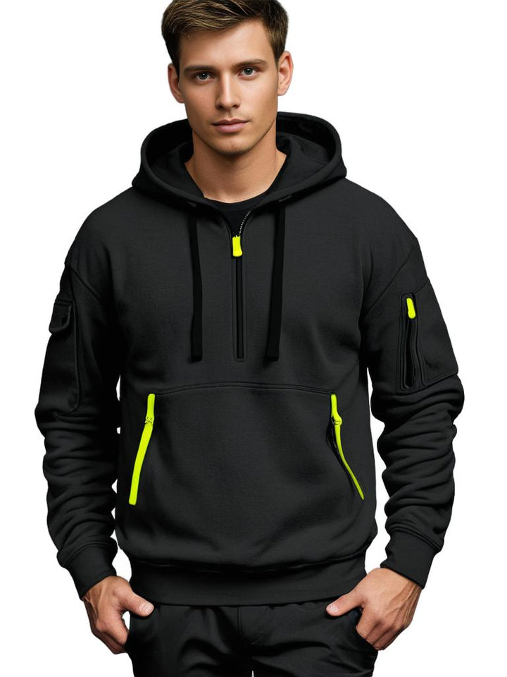 Drune | Kapuzenpullover Relaxed Fit Leichte Baumwolle Halber Reißverschluss Funktionale Details