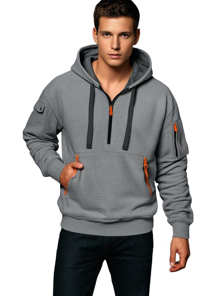 Drune | Kapuzenpullover Relaxed Fit Leichte Baumwolle Halber Reißverschluss Funktionale Details