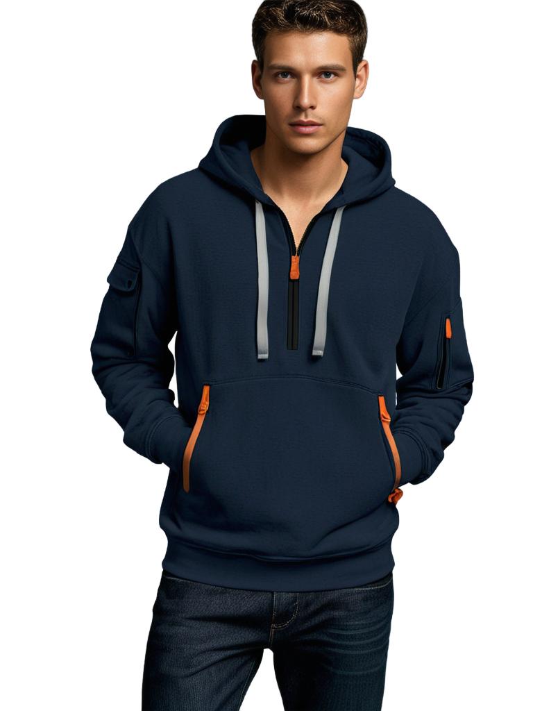 Drune | Kapuzenpullover Relaxed Fit Leichte Baumwolle Halber Reißverschluss Funktionale Details
