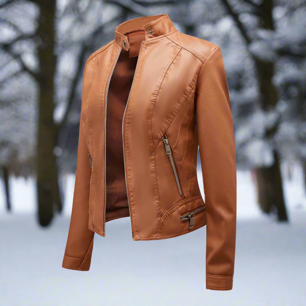 Drune | Lederjacke Biker Stil Reißverschluss Stehkragen Slim Fit