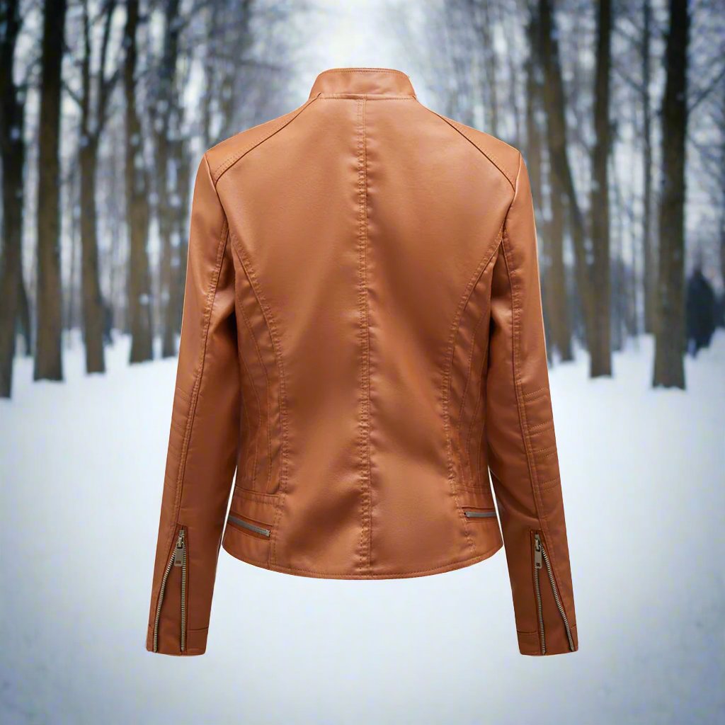 Drune | Lederjacke Biker Stil Reißverschluss Stehkragen Slim Fit