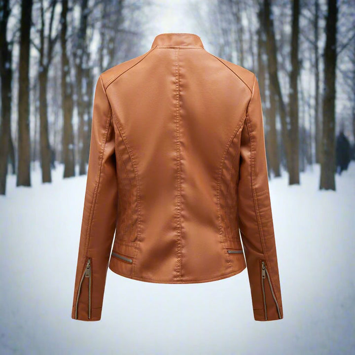 Drune | Lederjacke Biker Stil Reißverschluss Stehkragen Slim Fit