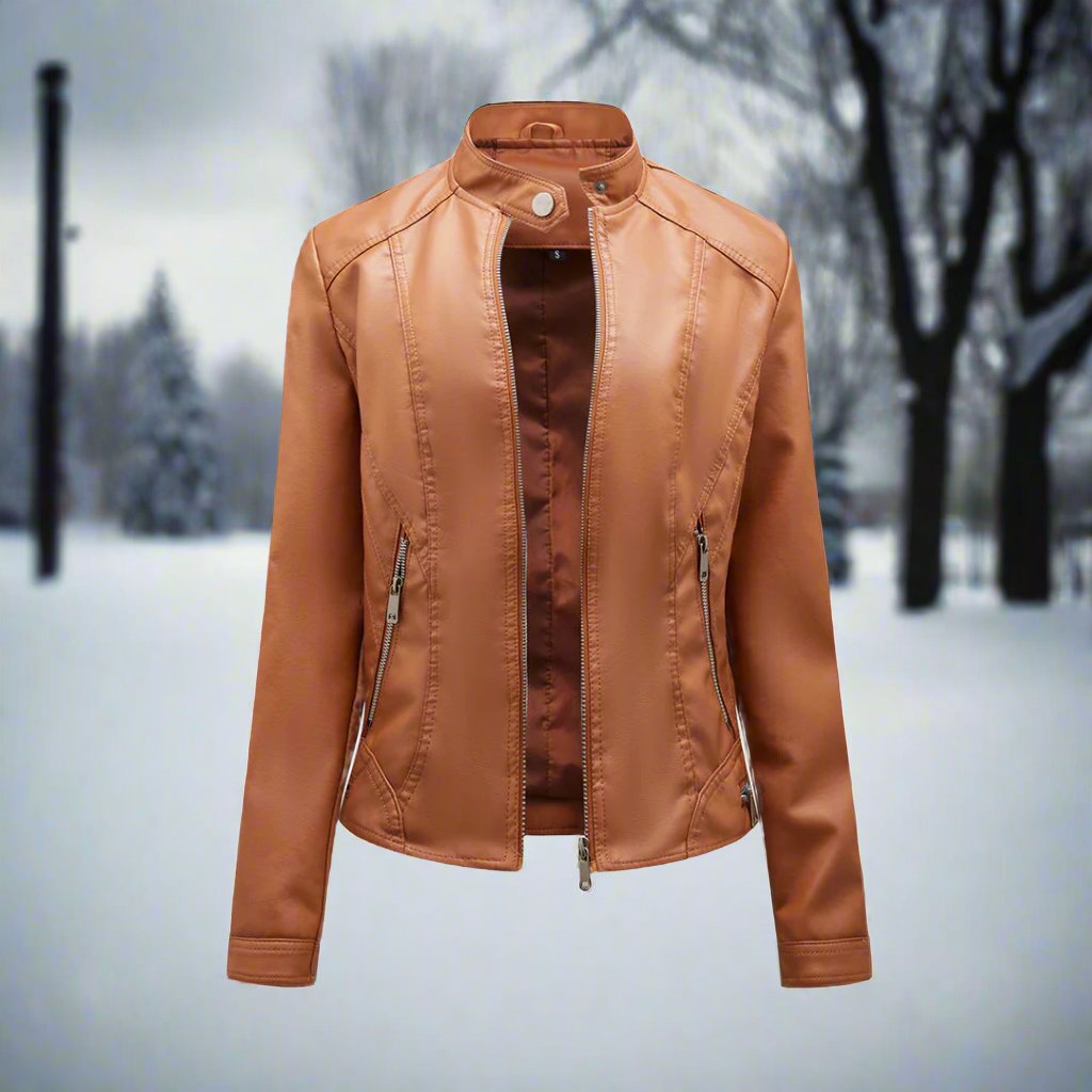 Drune | Lederjacke Biker Stil Reißverschluss Stehkragen Slim Fit