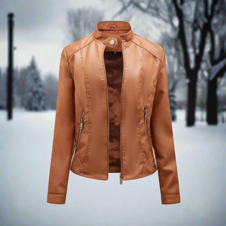Drune | Lederjacke Biker Stil Reißverschluss Stehkragen Slim Fit