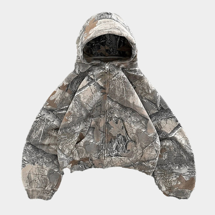 Drune | Kapuzenpullover Lässiger Schnitt Reißverschluss Camo Kapuzenpullover