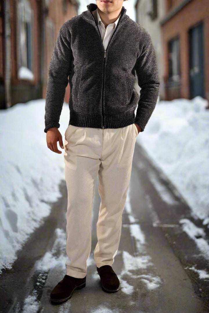 Drune | Reißverschluss Stricktextur Slim Fit Stehkragen Gerippte Kanten