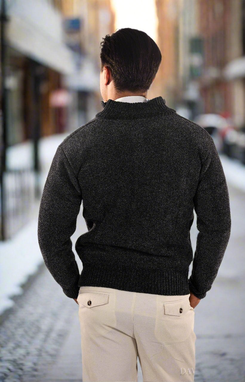 Drune | Reißverschluss Stricktextur Slim Fit Stehkragen Gerippte Kanten