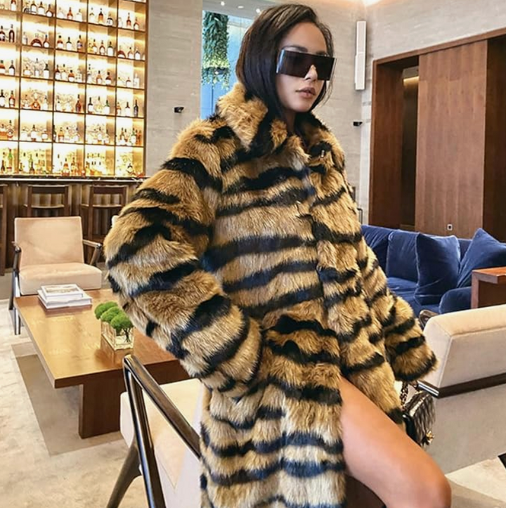 Drune | Langer Pelzmantel Damen mit Animal-Print - Luxuriöses & Stilvolles Winterdesign