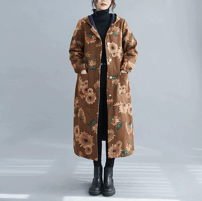 Drune | Steppmantel - Vintage-inspirierter Druck - Lange Wärme - Winterlage