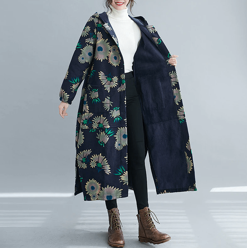Drune | Steppmantel - Vintage-inspirierter Druck - Lange Wärme - Winterlage