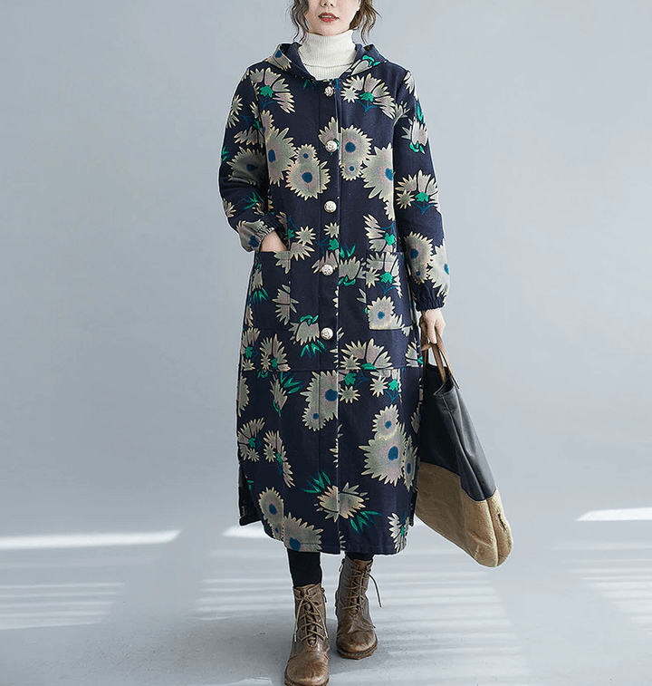 Drune | Steppmantel - Vintage-inspirierter Druck - Lange Wärme - Winterlage