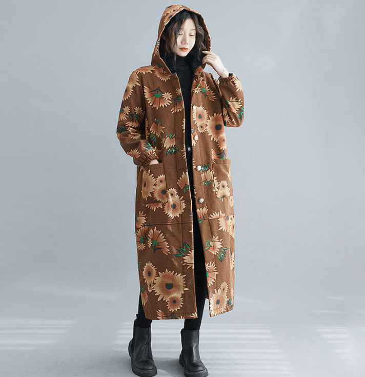 Drune | Steppmantel - Vintage-inspirierter Druck - Lange Wärme - Winterlage