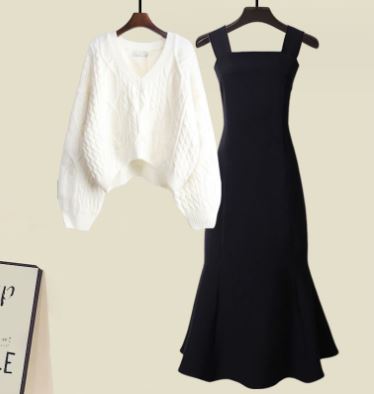 Drune | Zweiteiliges Satz Aus Hochwertigem Kreuzstrickpullover und Fishtail Kleid