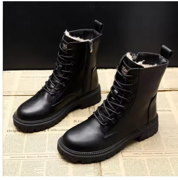Drune | Sorte Leder Winterstiefel
