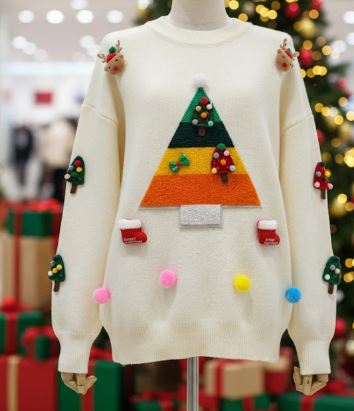 Damen Weihnachts-Pullover mit 3D-Elementen und festlichen Applikationen Drune