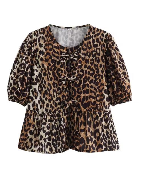 Drune | Bluse Mit Leopardenmuster Und Schleife