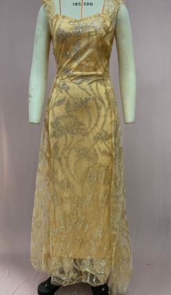 Damen Glamouröses Abendkleid mit aufwendiger goldener Paillettenverzierung und eleganten Puffärmeln Drune