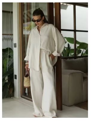 Damen Luftiges Leinen-Ensemble mit weitem Schnitt Drune
